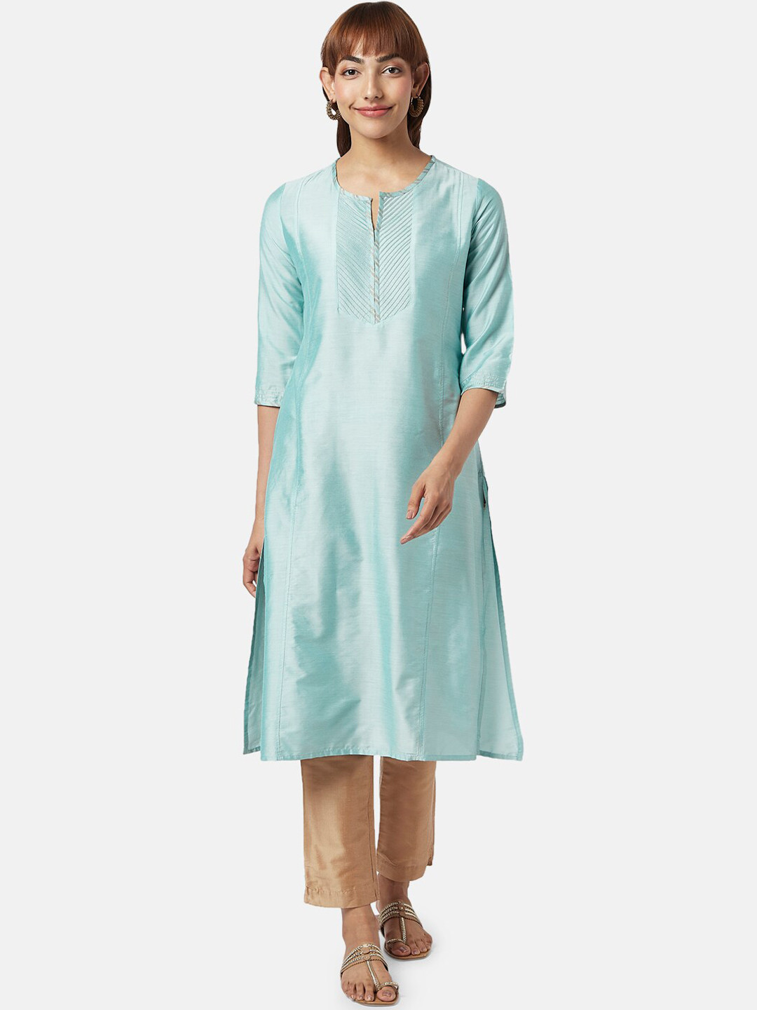 

RANGMANCH BY PANTALOONS Straight Fit Kurta, Turquoise blue