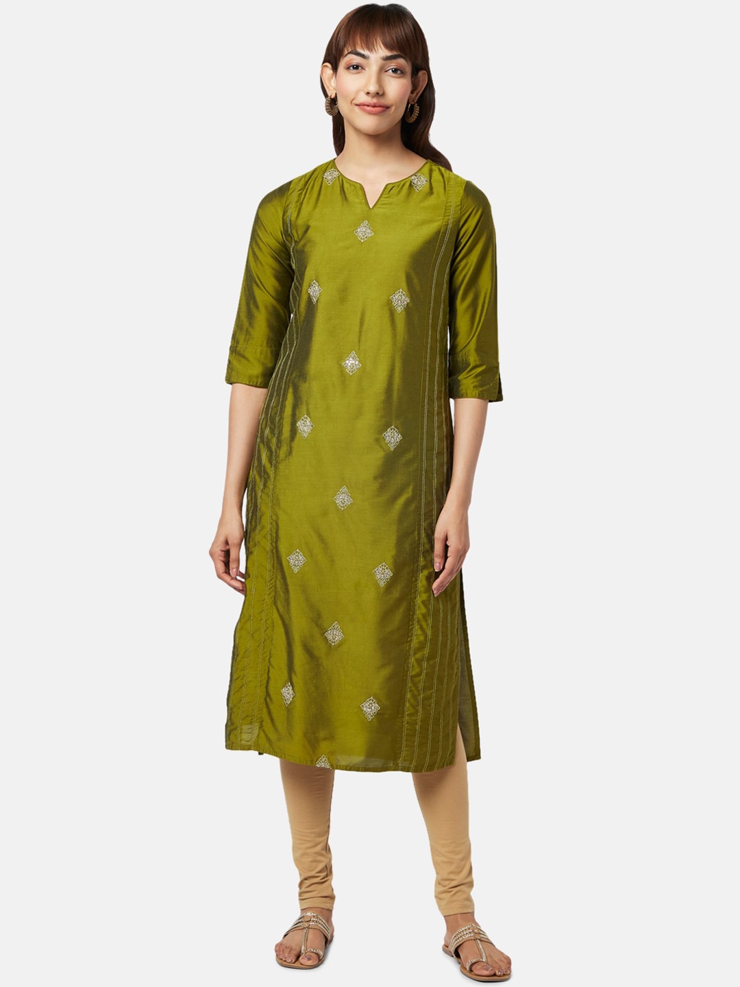 

RANGMANCH BY PANTALOONS Ethnic Motifs Embroidered Kurta, Green