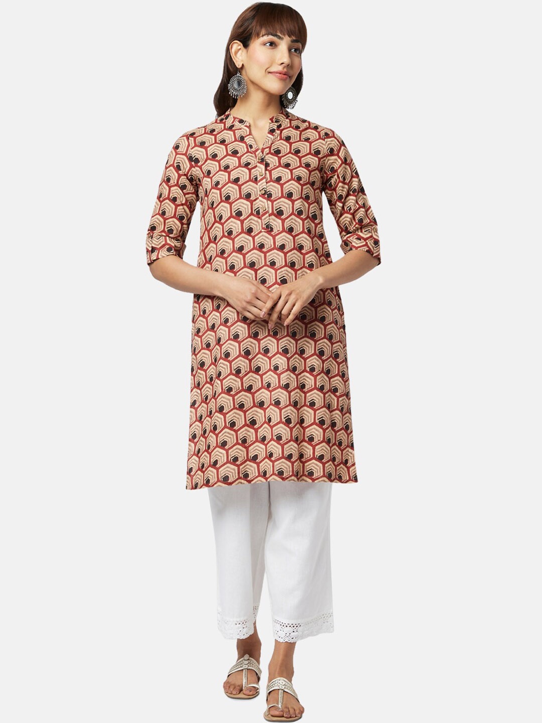 

RANGMANCH BY PANTALOONS Women Geometric Printed Kurta, Maroon