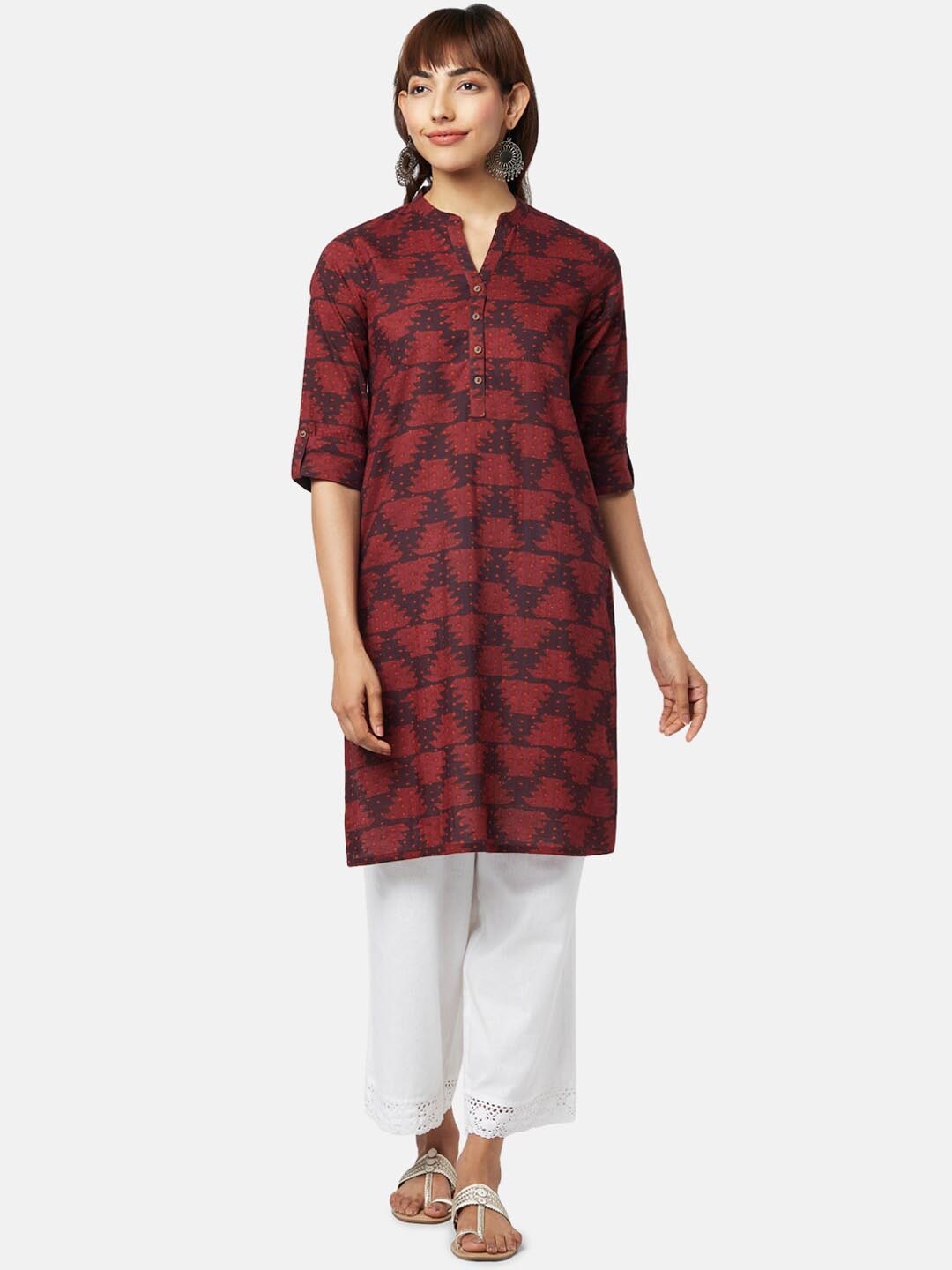 

RANGMANCH BY PANTALOONS Ethnic Motifs Printed Cotton Kurta, Maroon
