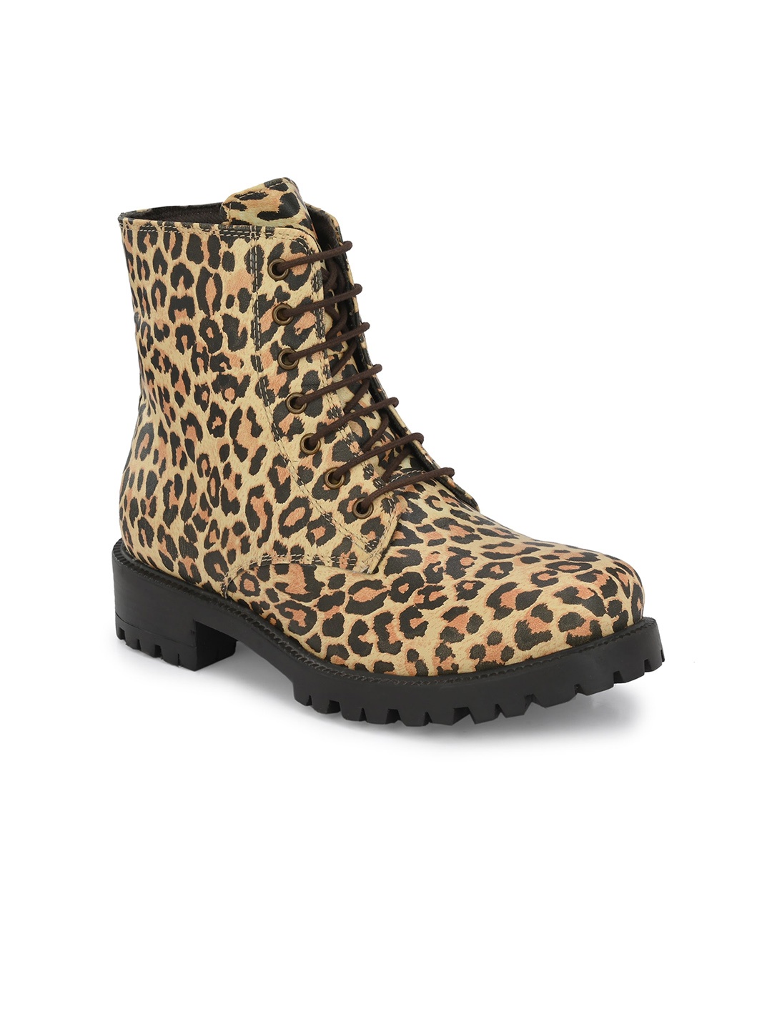 

CARLO ROMANO Women Animal Printed Leather High Ankle Boots, Tan