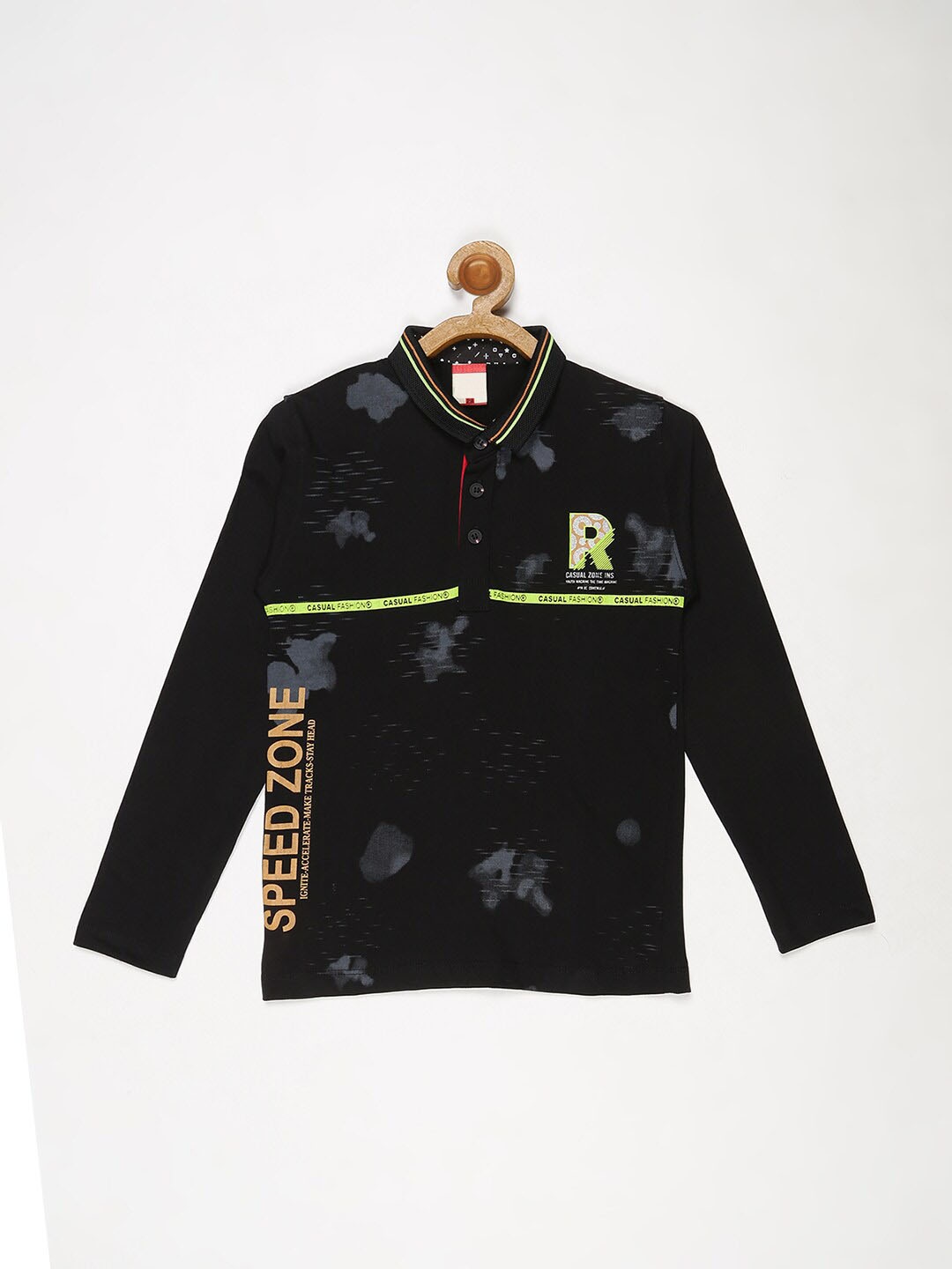 

V2 Value & Variety Boys Printed Polo Collar T-shirt, Black