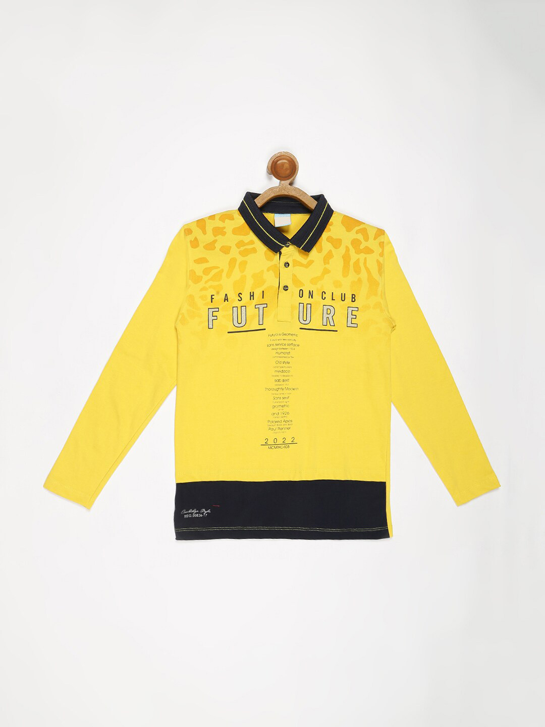 

V2 Value & Variety Boys Typography Printed Polo Collar Cotton T-shirt, Yellow