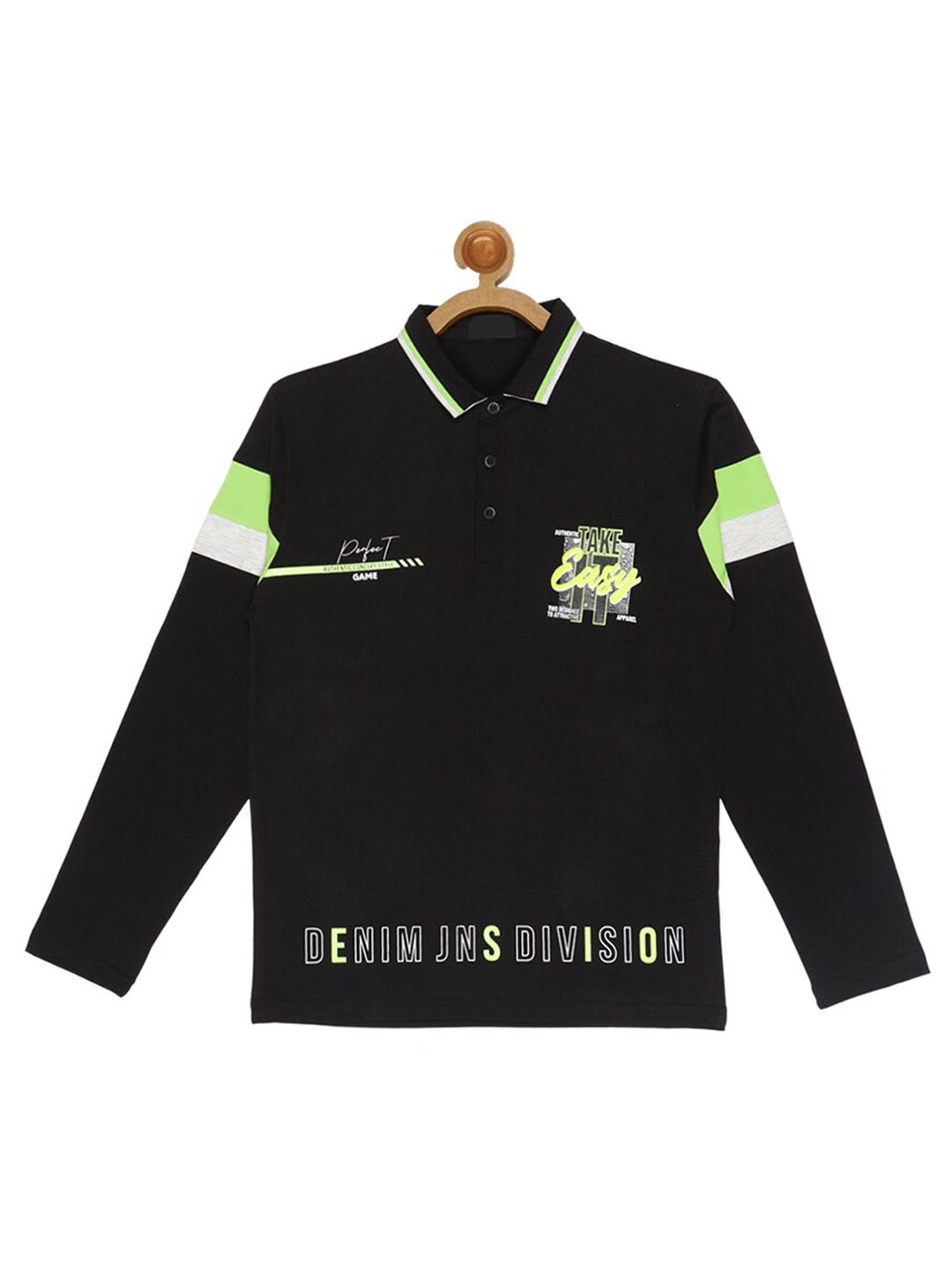 

V2 Value & Variety Boys Typography Printed Polo Collar T-shirt, Black