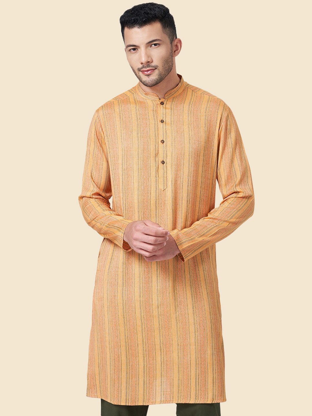 

YU by Pantaloons Men Thread Work Kurta, Mustard