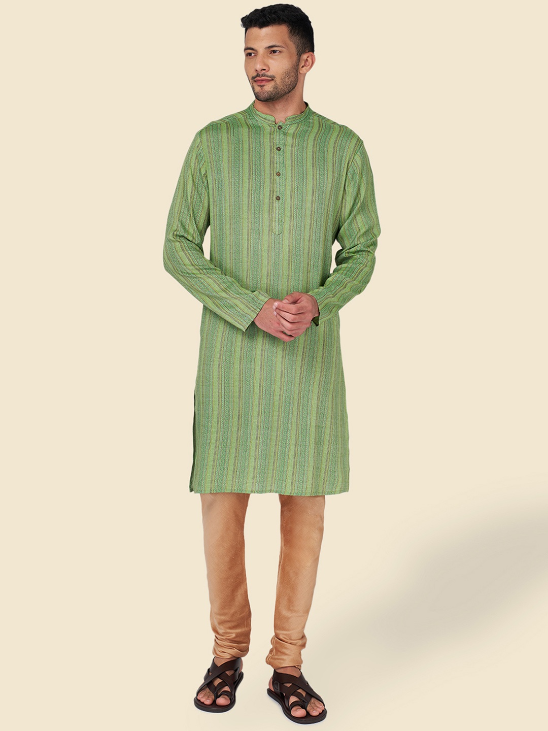 

YU by Pantaloons Men Striped Kurta, Green