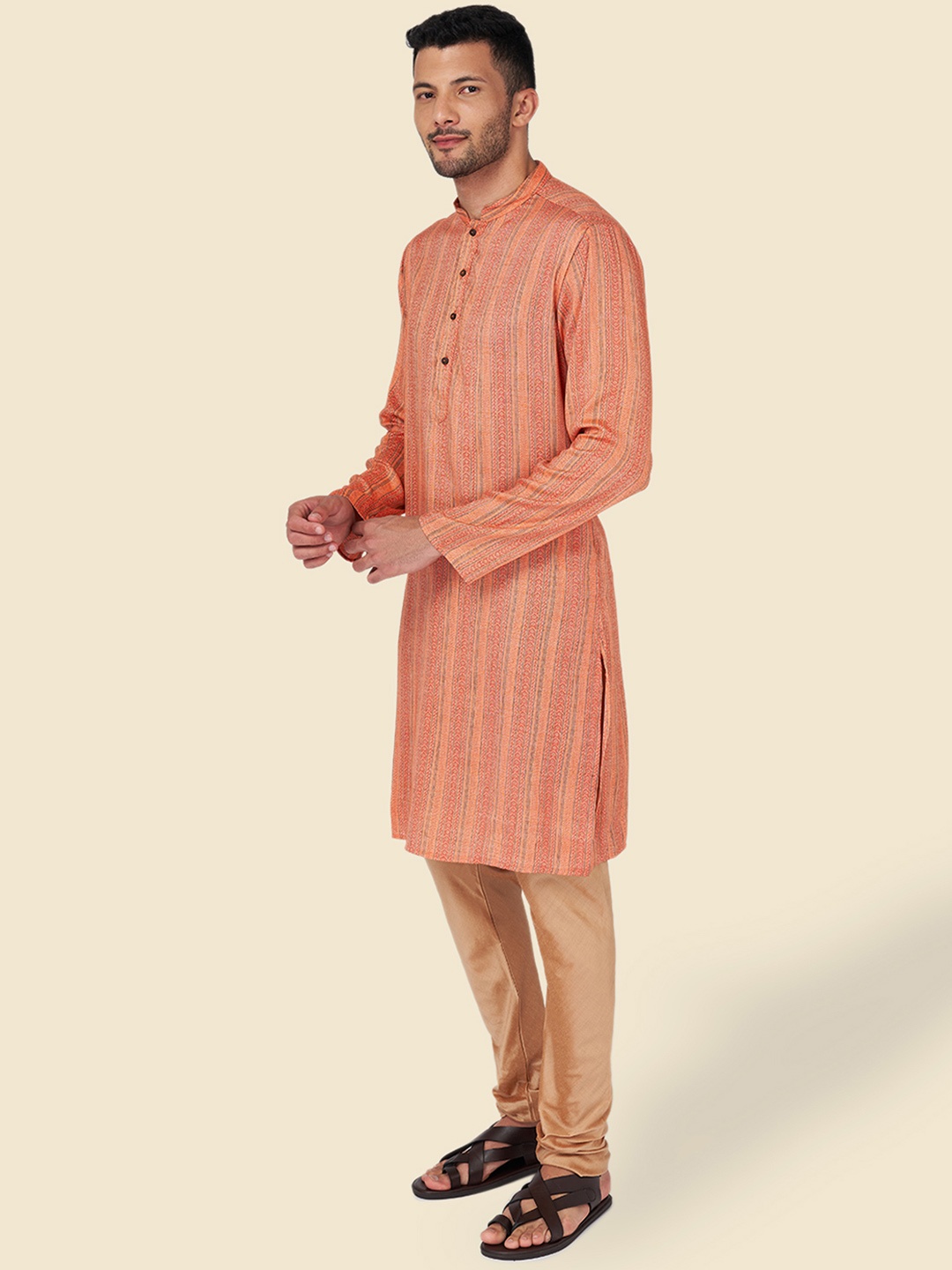 

YU by Pantaloons Men Thread Work Kurta, Orange