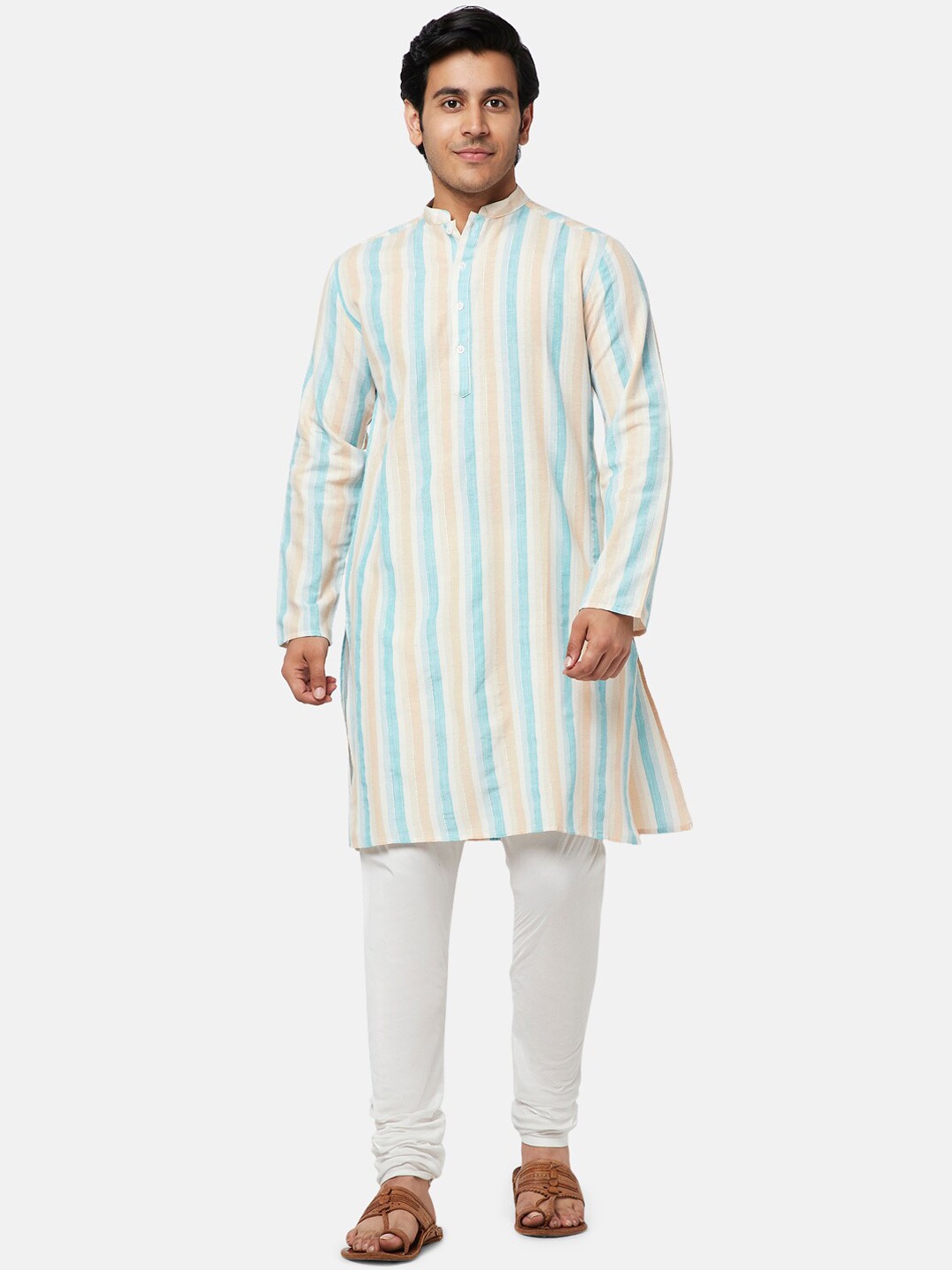 

YU by Pantaloons Men Striped Kurta, Turquoise blue