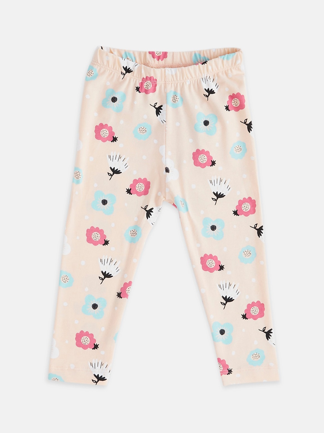 

Pantaloons Baby Girls Floral Printed Ankle-Length Cotton Leggings, Peach