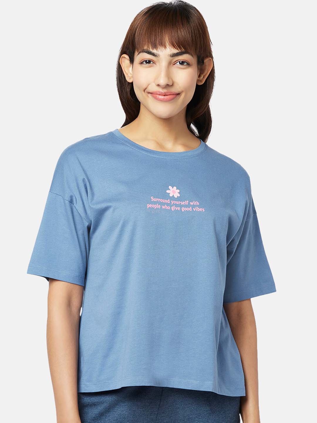 

Dreamz by Pantaloons Women Printed Cotton Lounge T-Shirt, Blue
