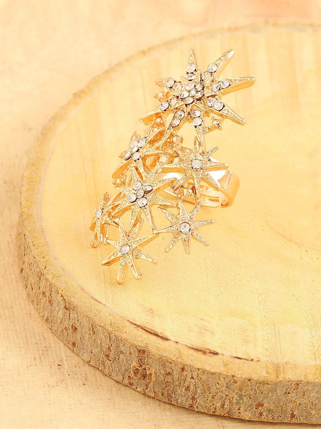 

SOHI Women Gold-Plated Stones-Studded Party Designer Finger Ring