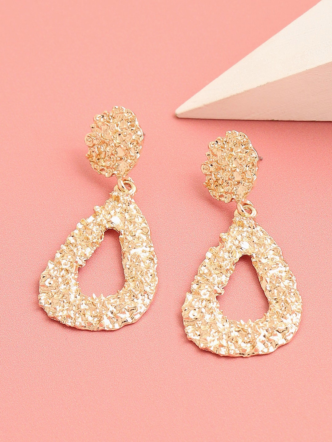 

SOHI Gold-Plated Contemporary Drop Earrings