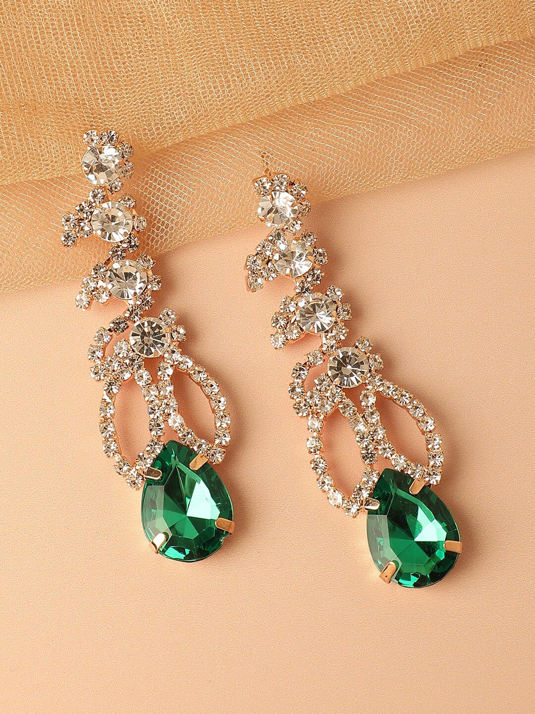

SOHI Gold-Plated Contemporary Drop Earrings, Green