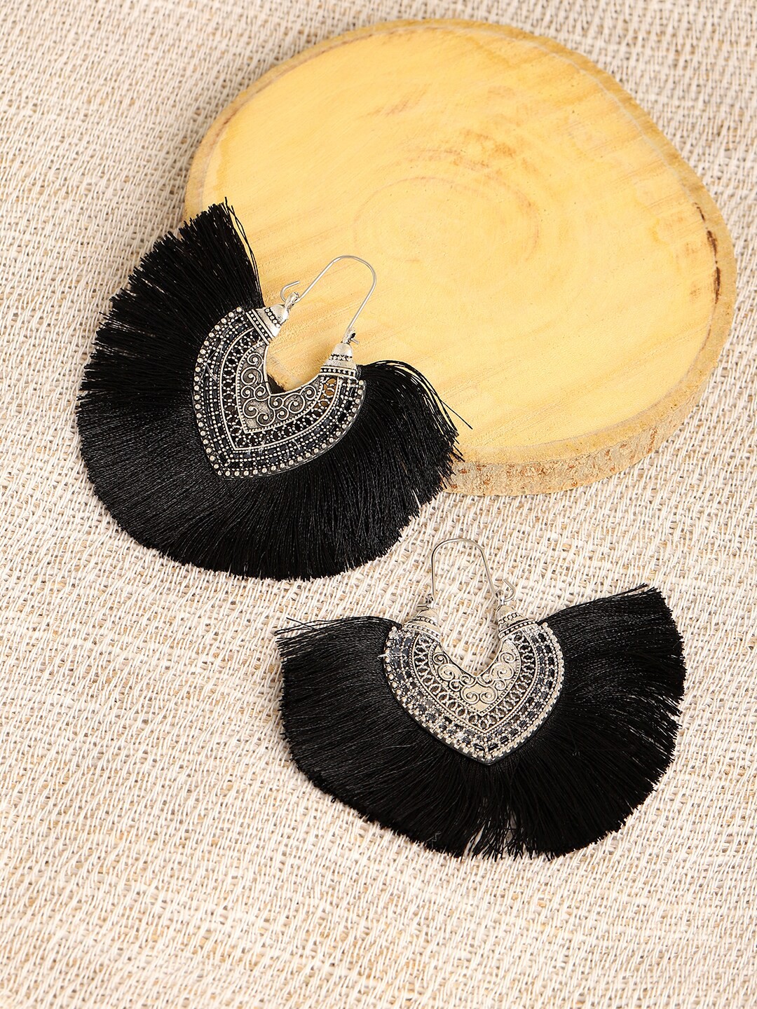 

SOHI Silver-Plated Contemporary Drop Earrings, Black