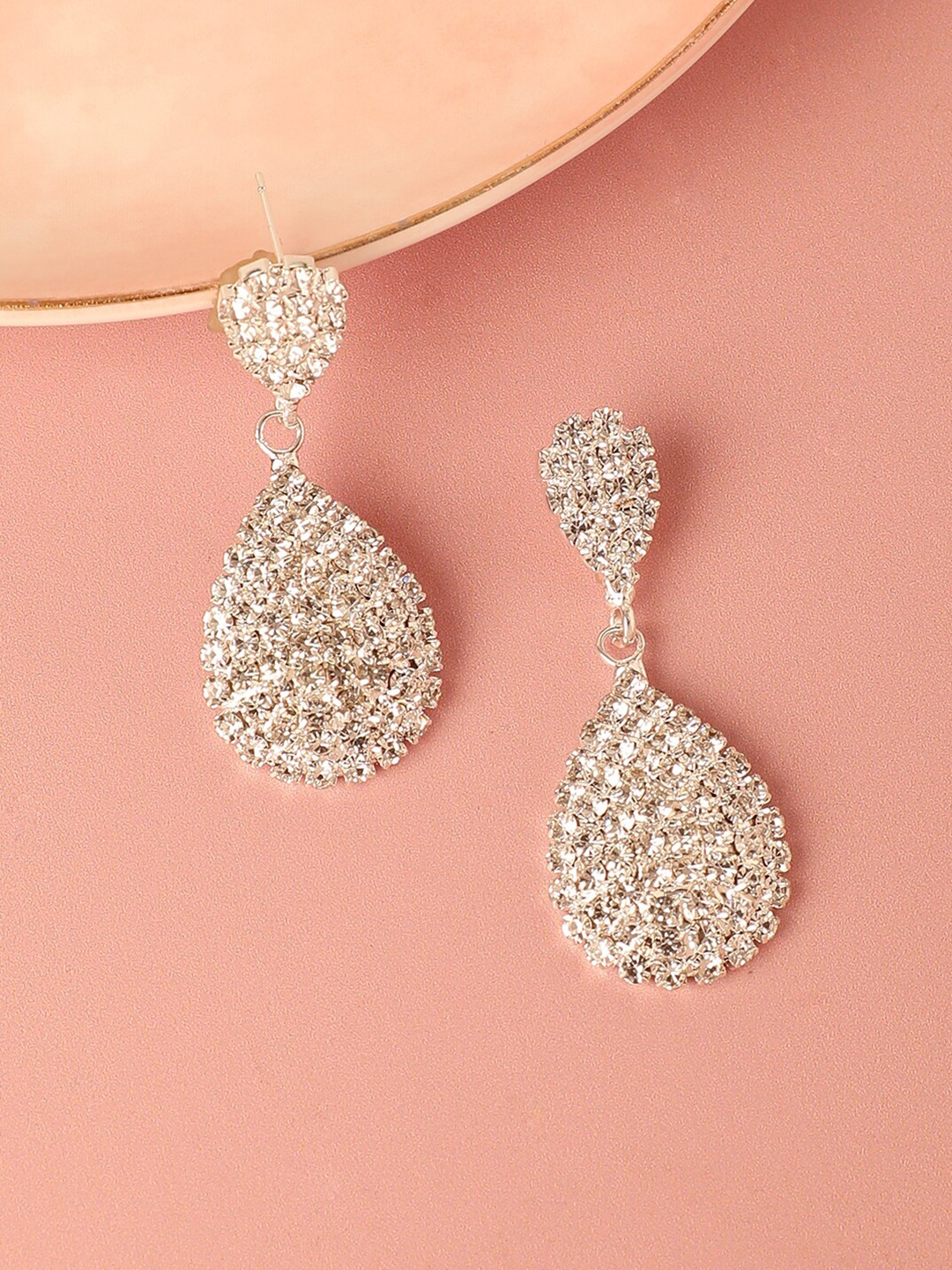 

SOHI Silver-Plated Teardrop Shaped Drop Earrings