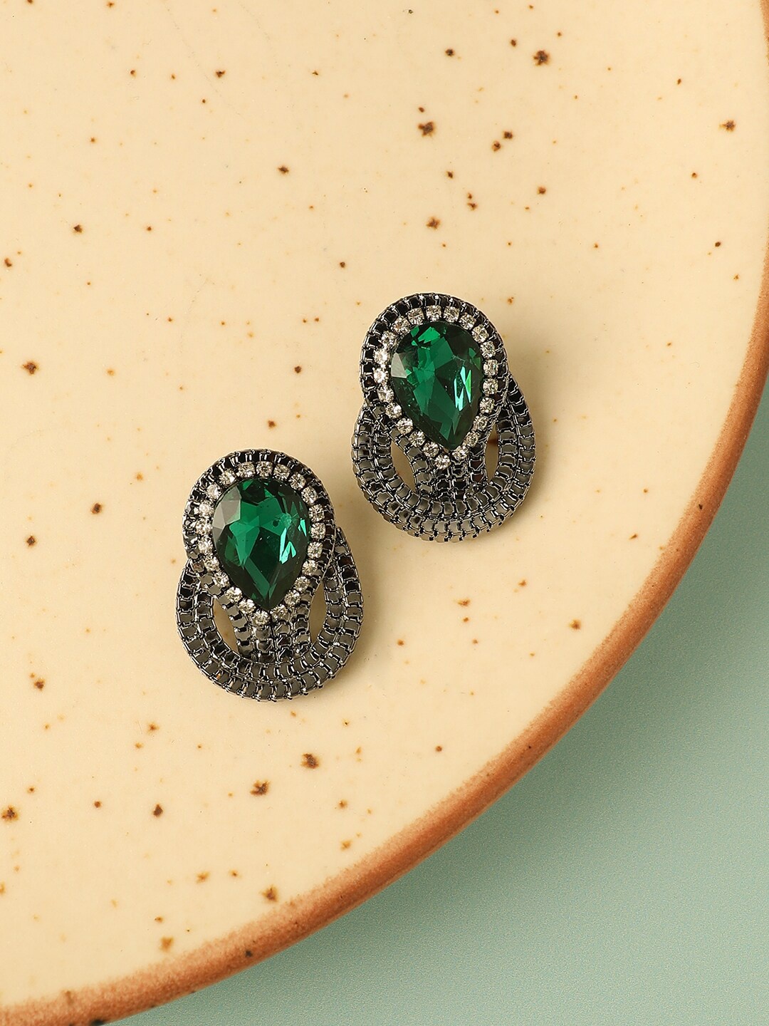 

SOHI Gold Plated Contemporary Studs Earrings, Green