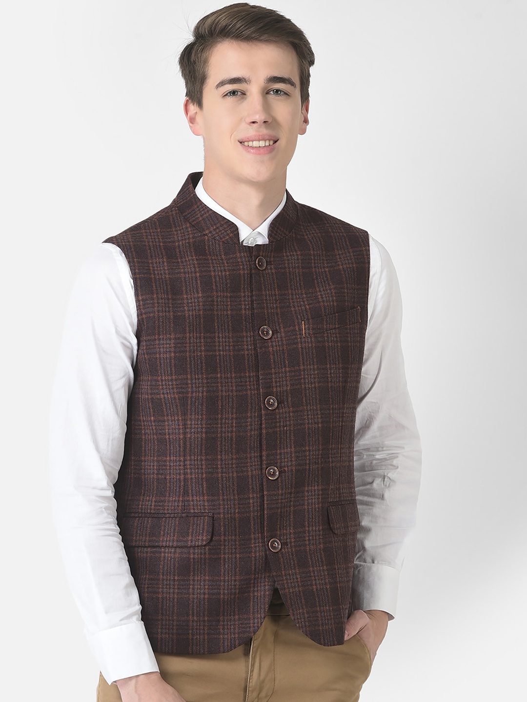 

Crimsoune Club Men Checked Nehru Jacket, Purple