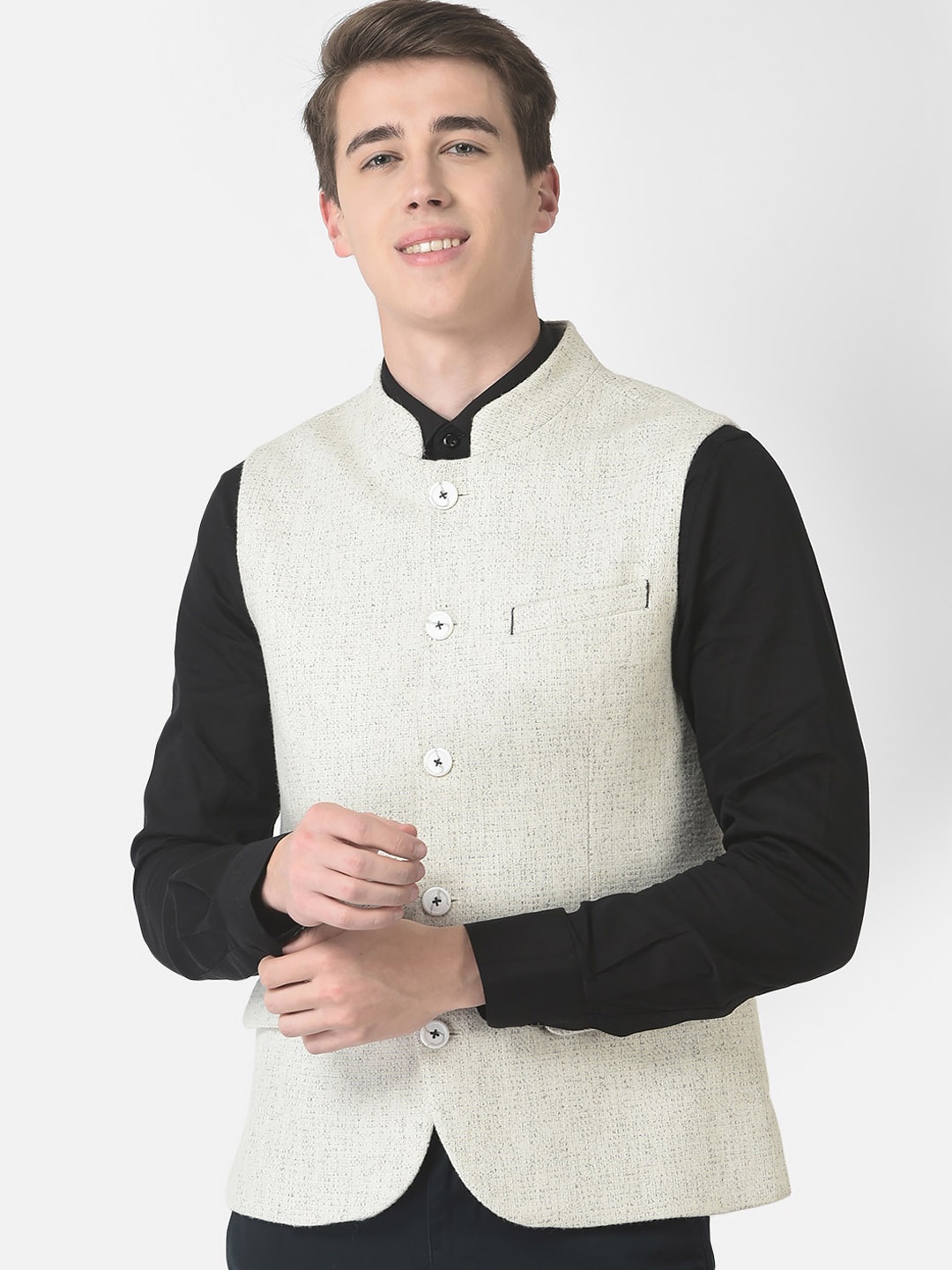 

Crimsoune Club Men Textured Waistcoat, White