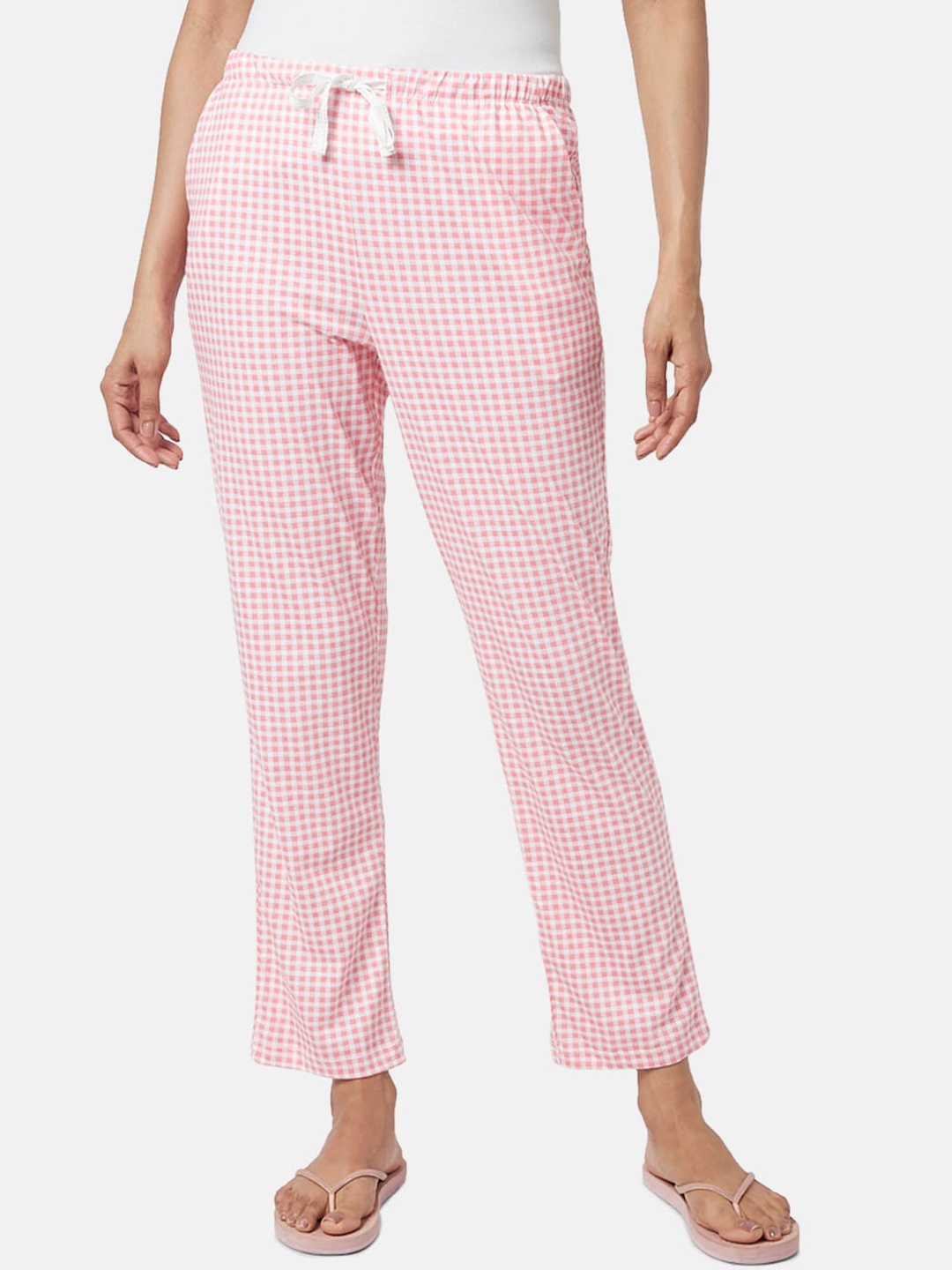 

Dreamz by Pantaloons Women Checked Cotton Lounge Pant, Peach
