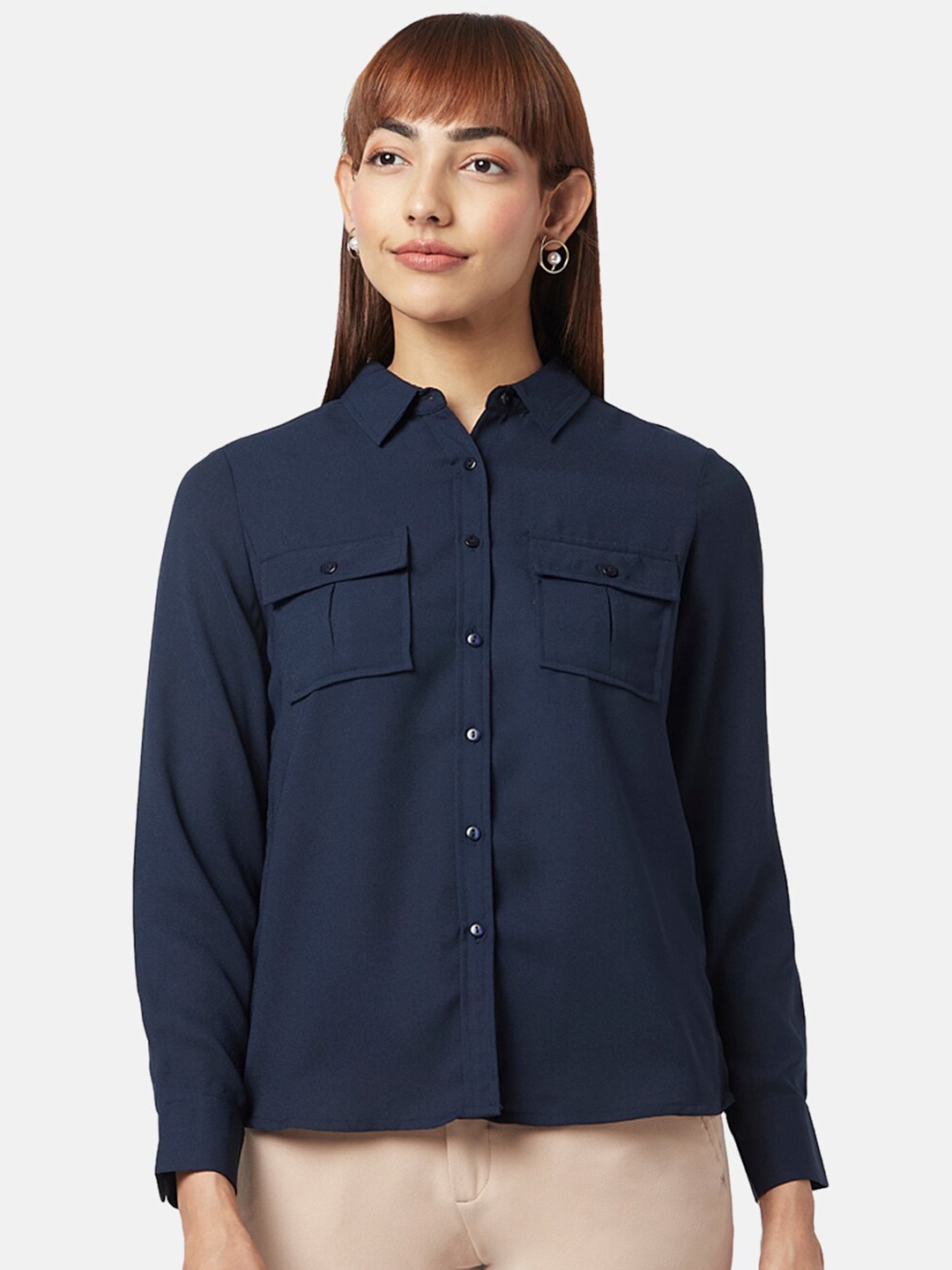 

Annabelle by Pantaloons Women Solid Casual Shirt, Navy blue