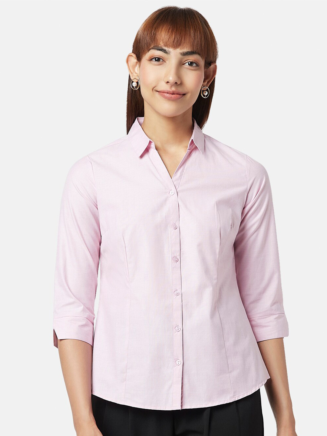 

Annabelle by Pantaloons Women Solid Cotton Casual Shirt, Pink