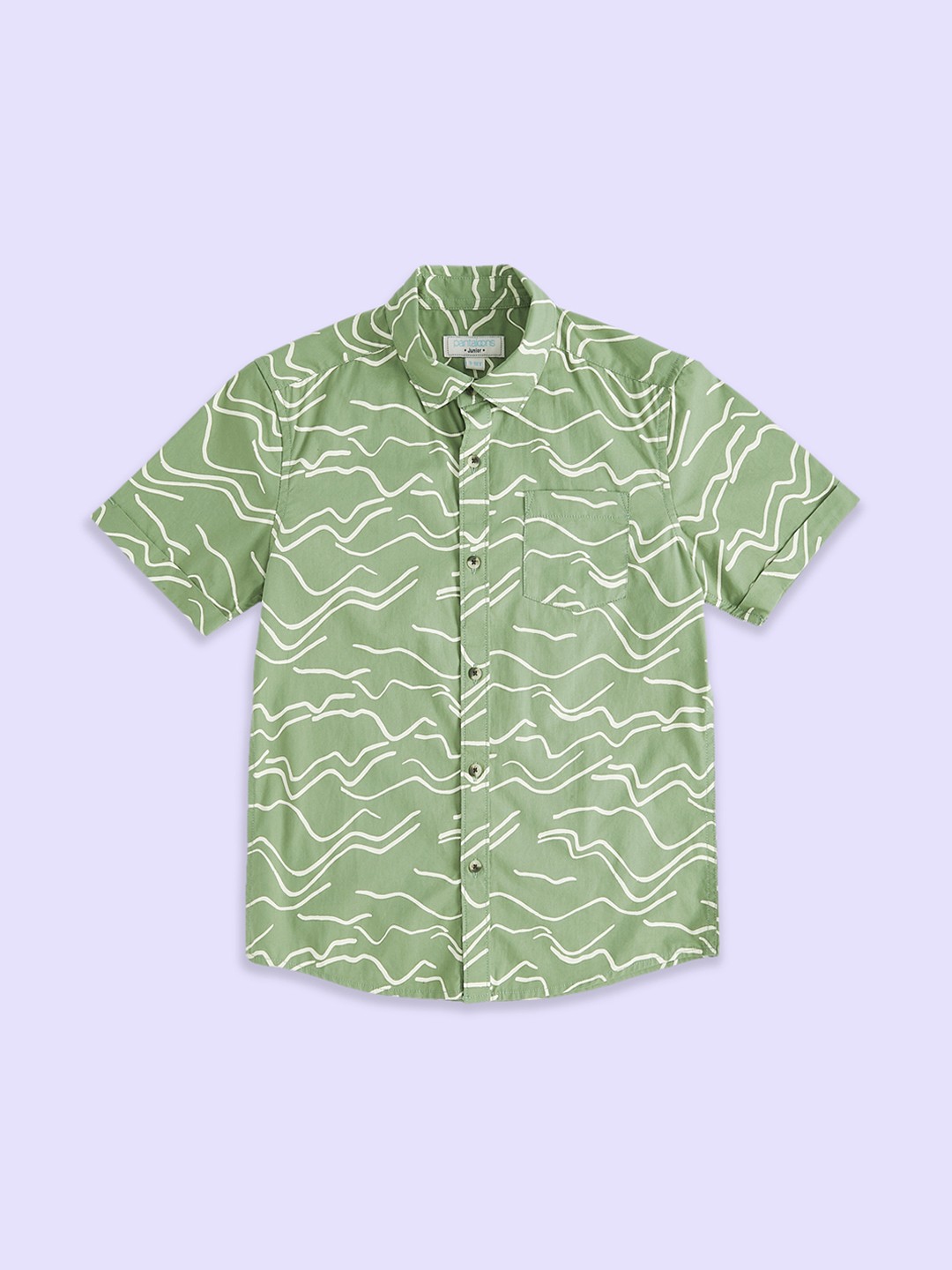 

Pantaloons Junior Boys Printed Casual Cotton Shirt, Olive