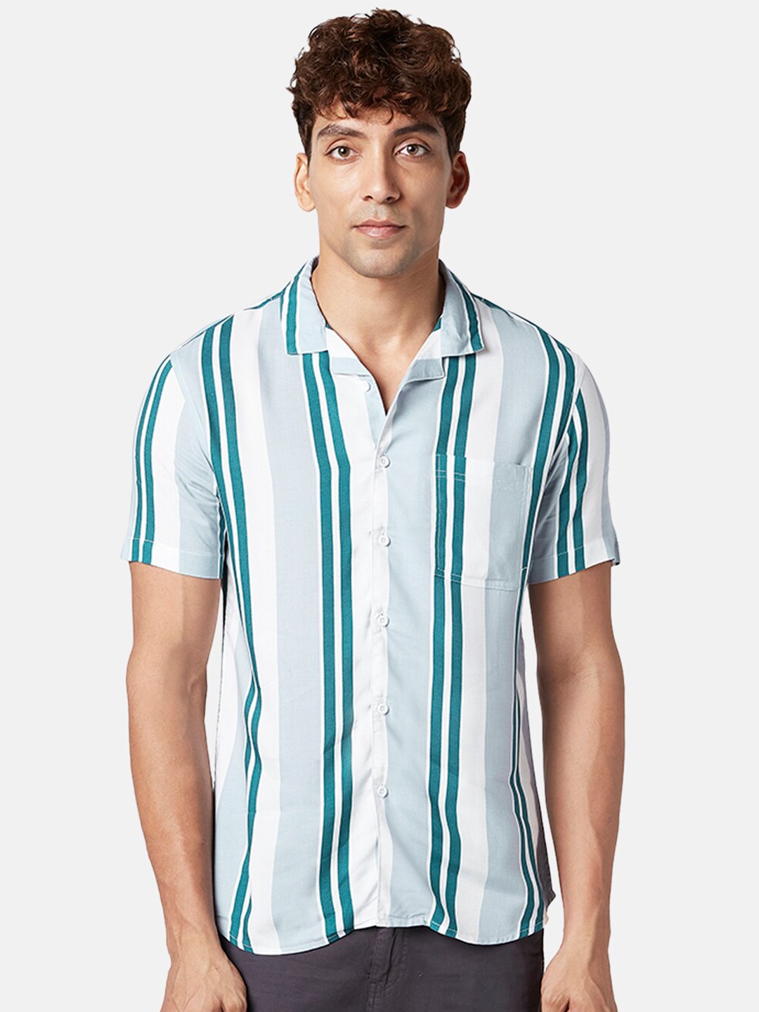 

Urban Ranger by pantaloons Men Slim Fit Striped Casual Shirt, Blue