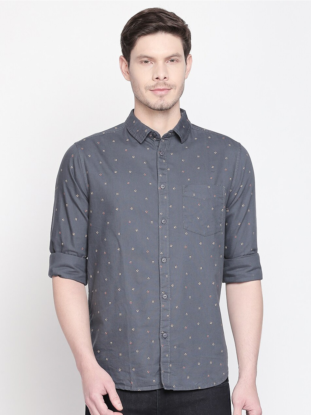 

Urban Ranger by pantaloons Men Slim Fit Printed Cotton Casual Shirt, Blue