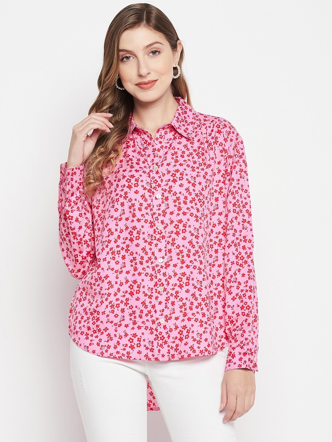 

Color Cocktail Women Floral Printed Casual Shirt, Pink
