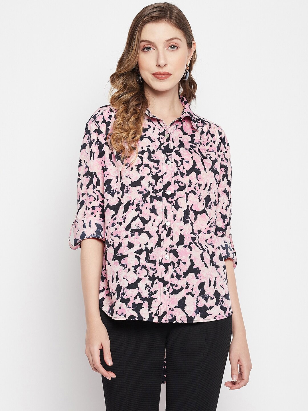 

Color Cocktail Women Floral Printed Crepe Casual Shirt, Pink