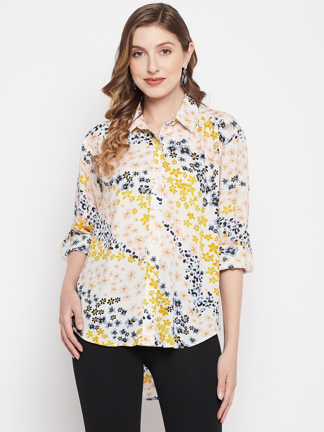 

Color Cocktail Women Floral Printed Crepe Casual Shirt, Pink