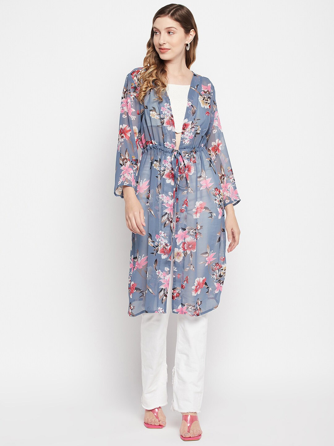

Color Cocktail Women Printed Longline Shrug, Grey