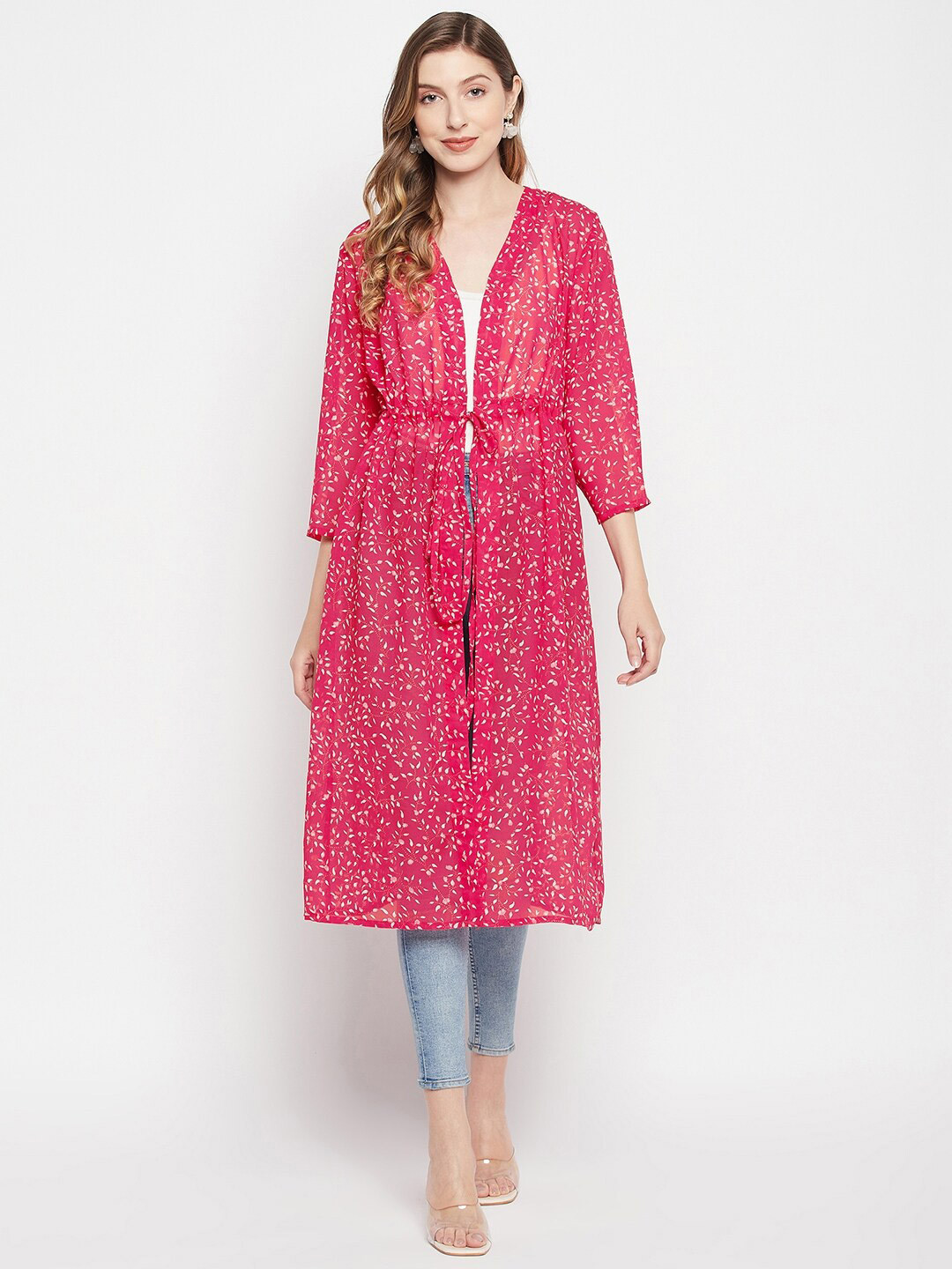 

Color Cocktail Women Printed Longline Shrug, Pink