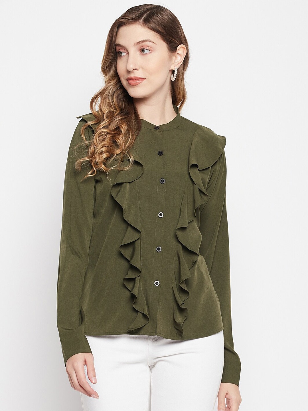 

Color Cocktail Ruffles Crepe Top, Olive