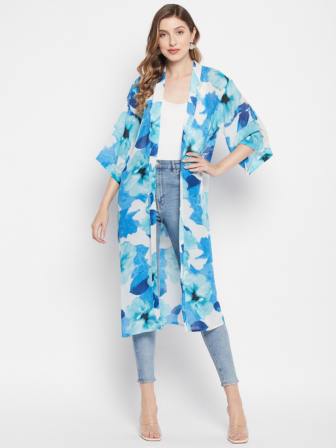 

Color Cocktail Women Printed Longline Shrug, Blue
