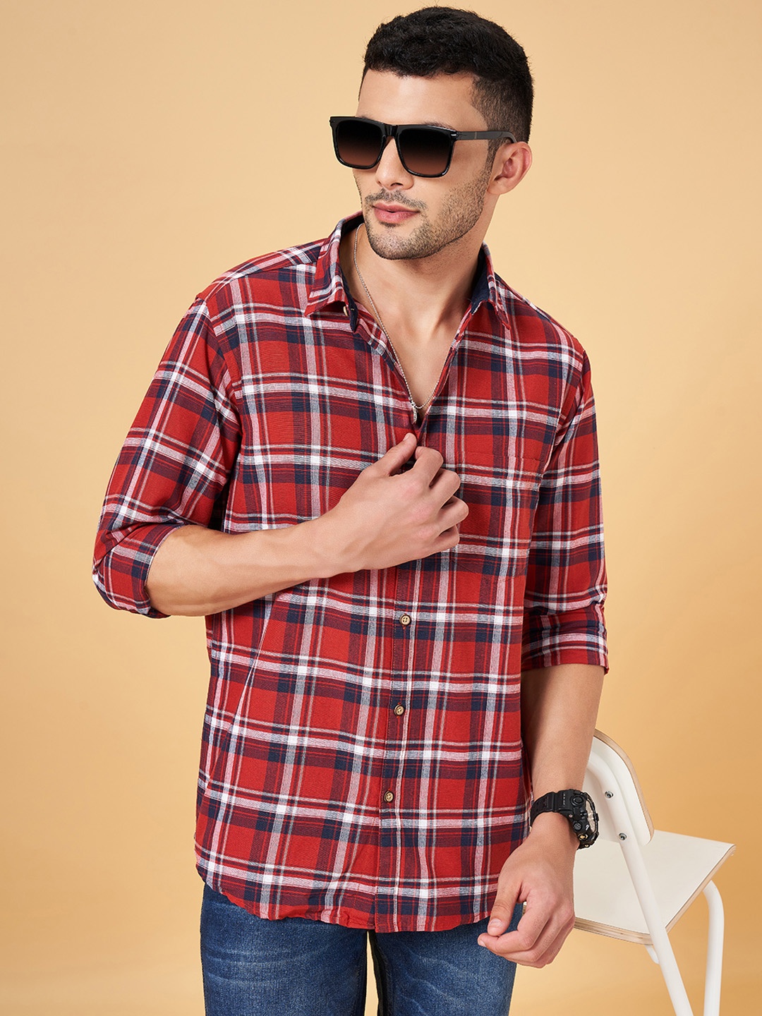 

YU by Pantaloons Men Slim Fit Tartan Checked Cotton Casual Shirt, Red