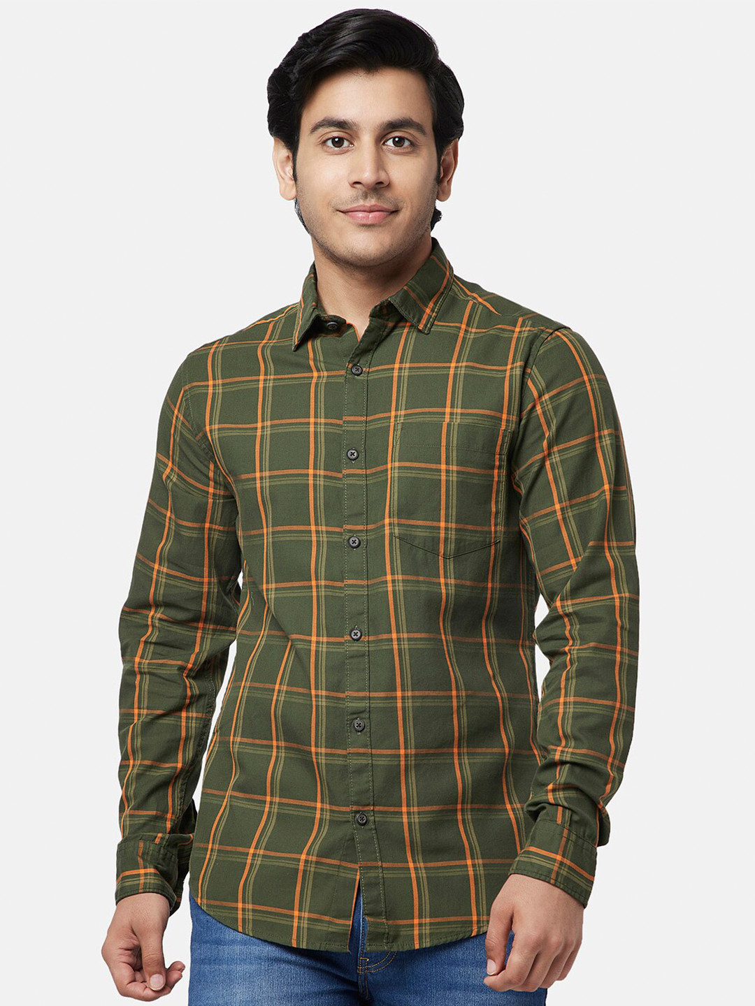 

YU by Pantaloons Men Checked Cotton Slim Fit Casual Shirt, Green