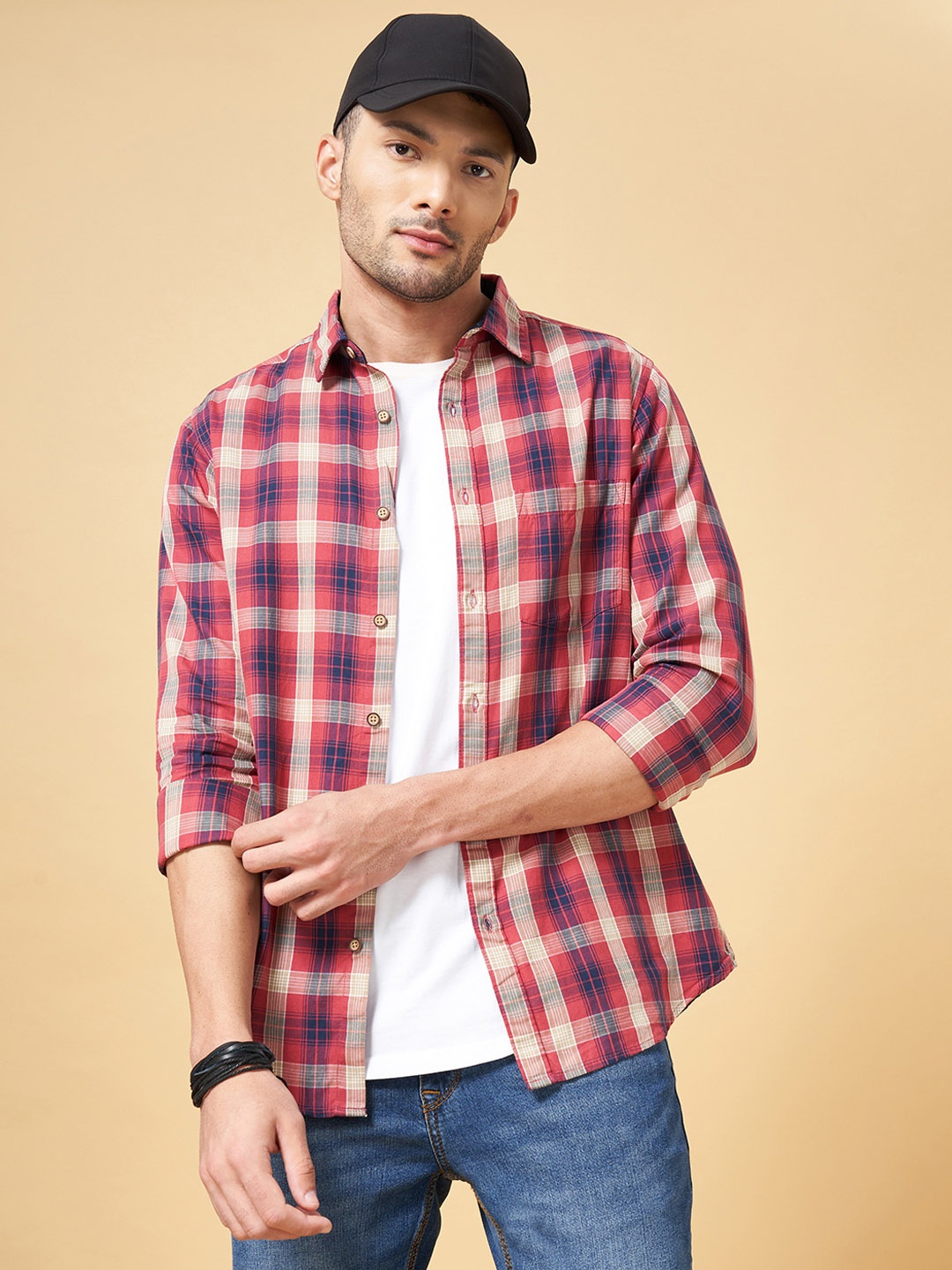 

YU by Pantaloons Men Checked Cotton Slim Fit Casual Shirt, Red