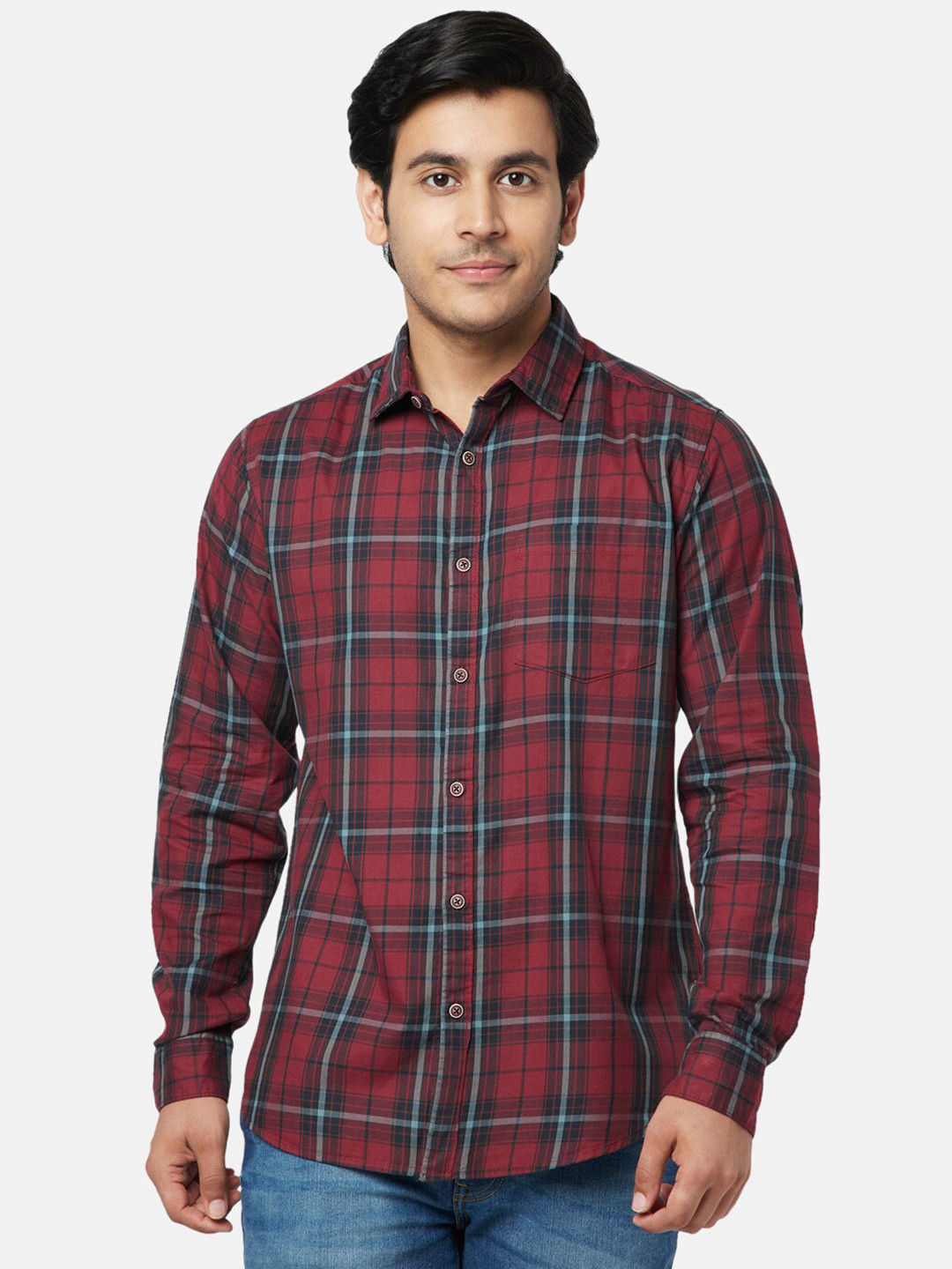 

YU by Pantaloons Men Slim Fit Checked Cotton Casual Shirt, Red