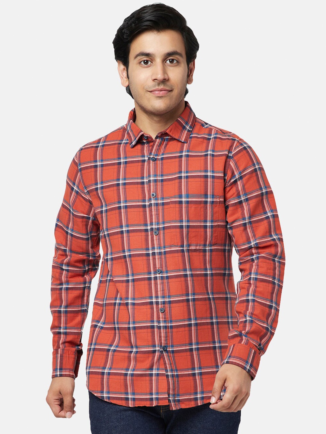 

YU by Pantaloons Men Slim Fit Checked Casual Shirt, Orange
