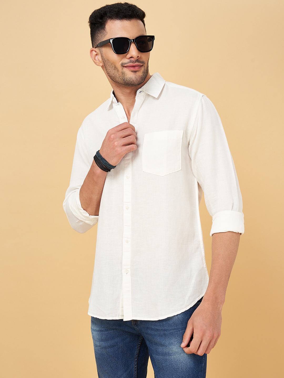 

YU by Pantaloons Men Slim Fit Cotton Casual Shirt, Off white