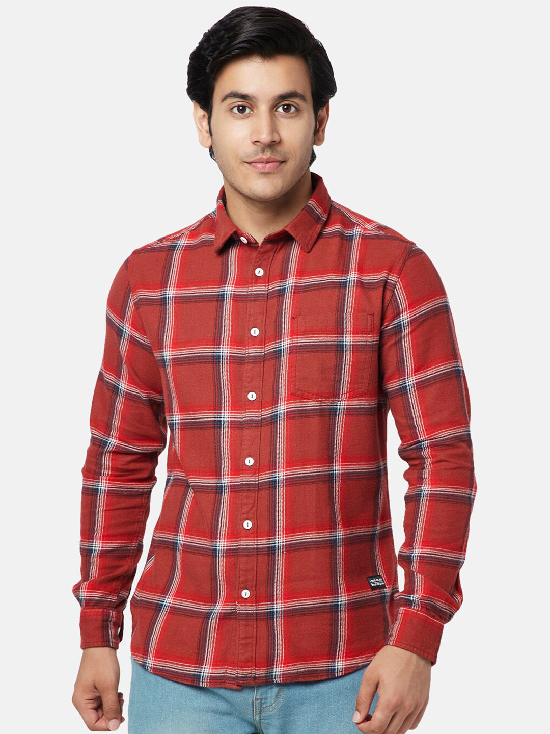 

YU by Pantaloons Men Slim Fit Checked Cotton Casual Shirt, Rust