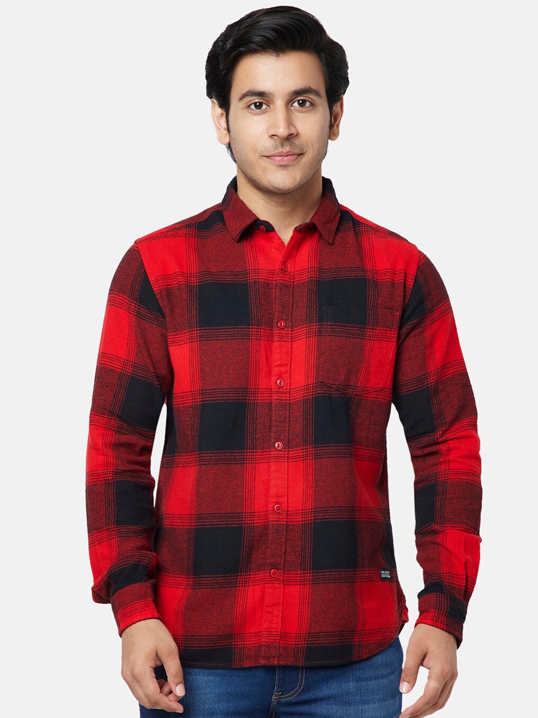 

YU by Pantaloons Men Slim Fit Checked Cotton Casual Shirt, Red