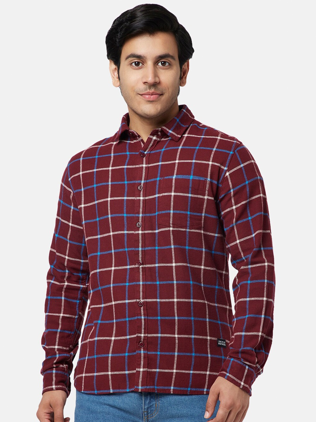 

YU by Pantaloons Men Slim Fit Checked Cotton Casual Shirt, Maroon