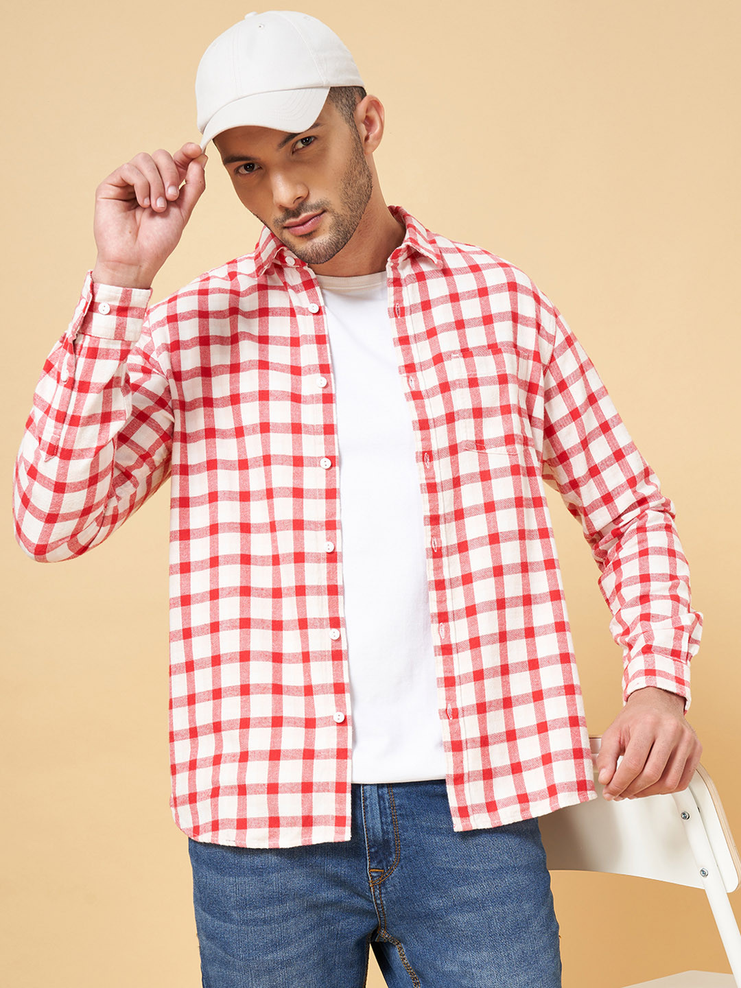 

YU by Pantaloons Men Slim Fit Checked Cotton Casual Shirt, Red