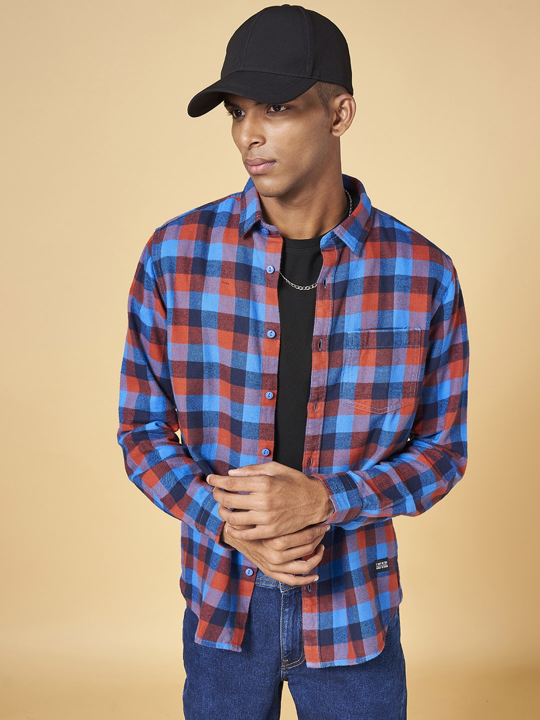 

YU by Pantaloons Men Slim Fit Checked Cotton Casual Shirt, Blue