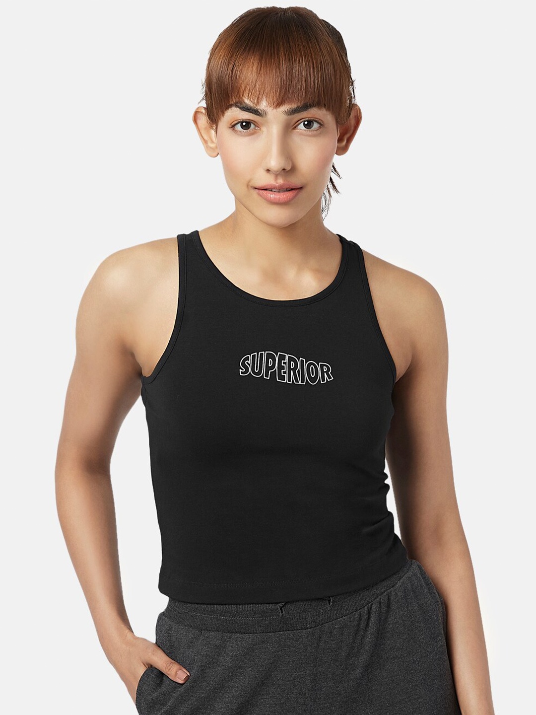 

Ajile by Pantaloons Printed Tank Crop Top, Black