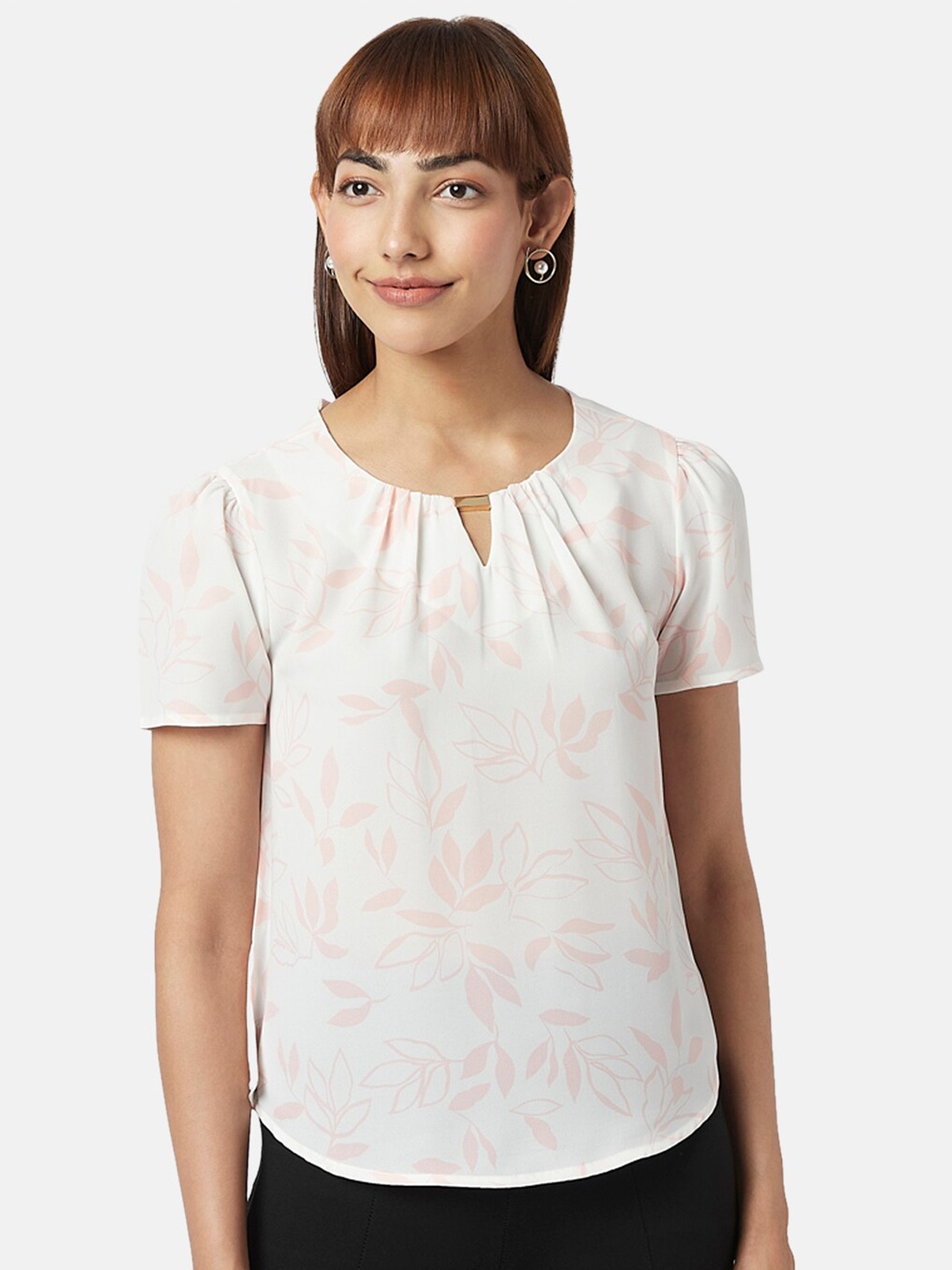 

Annabelle by Pantaloons Floral Print Keyhole Neck Top, White