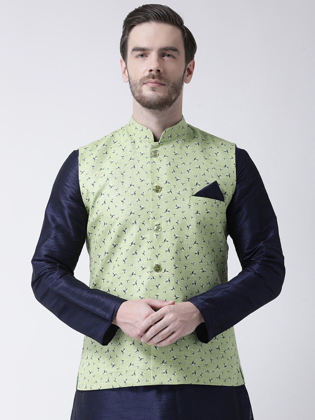 

DEYANN Men Printed Woven Nehru Jackets, Green