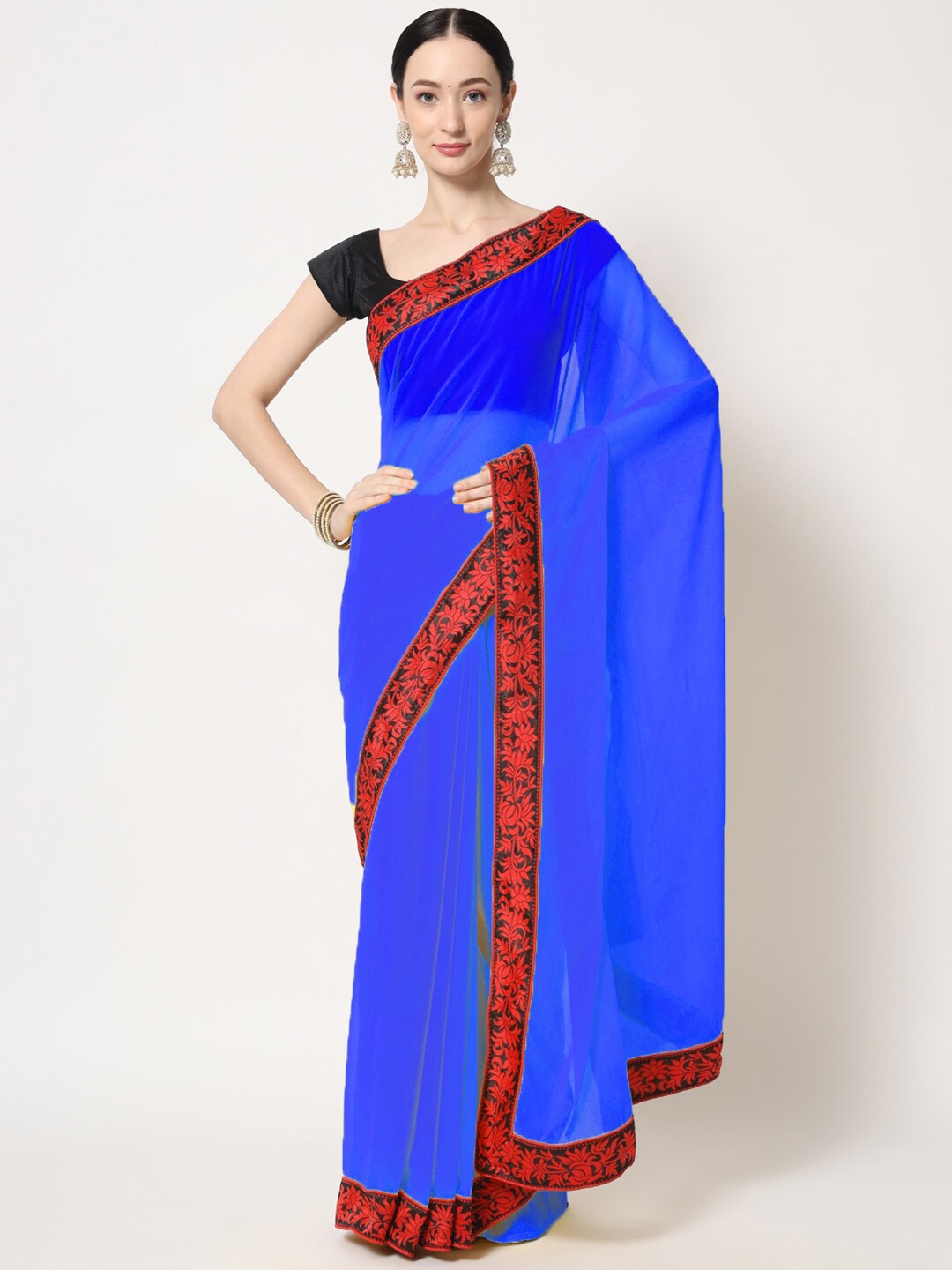 

B4ME COM Woven Design Border Saree, Blue